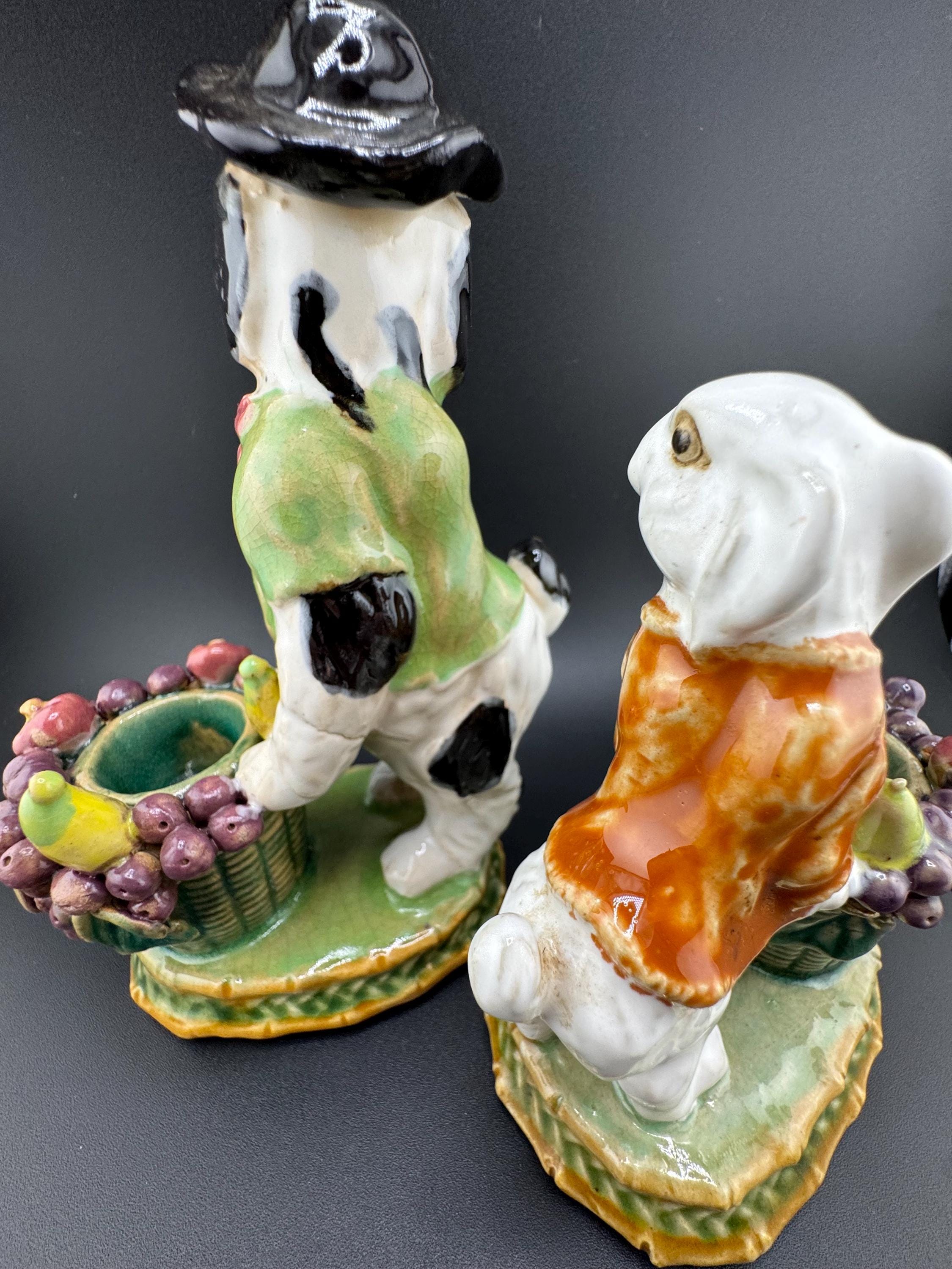 Vintage Maria H Rahmer Anthropomorphic Rabbit & Dog Candle Holder