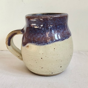 Beautiful Purple Blue Drip Glazed Artist Signed Rounded Ceramic Mug Southern American Art Pottery Hippie Boho Mug