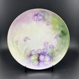 Antique Haviland France Hand Painted Purple Lilac Roses Victorian Limoges Style Dish Vanity French Boudoir Jewelry Tray Floral Decor