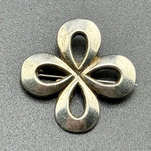 Small Vintage Sterling Silver Four Leaf Clover Shamrock Brooch Unisex Lapel Pin Signed Josephs SS