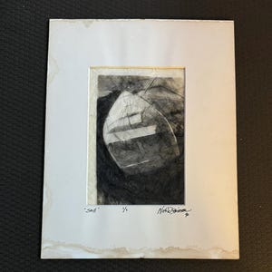 Acquaforte firmata dall'artista d'epoca Barca da pesca "Still" firmata Nicole 1990 Atlanta Estate Art