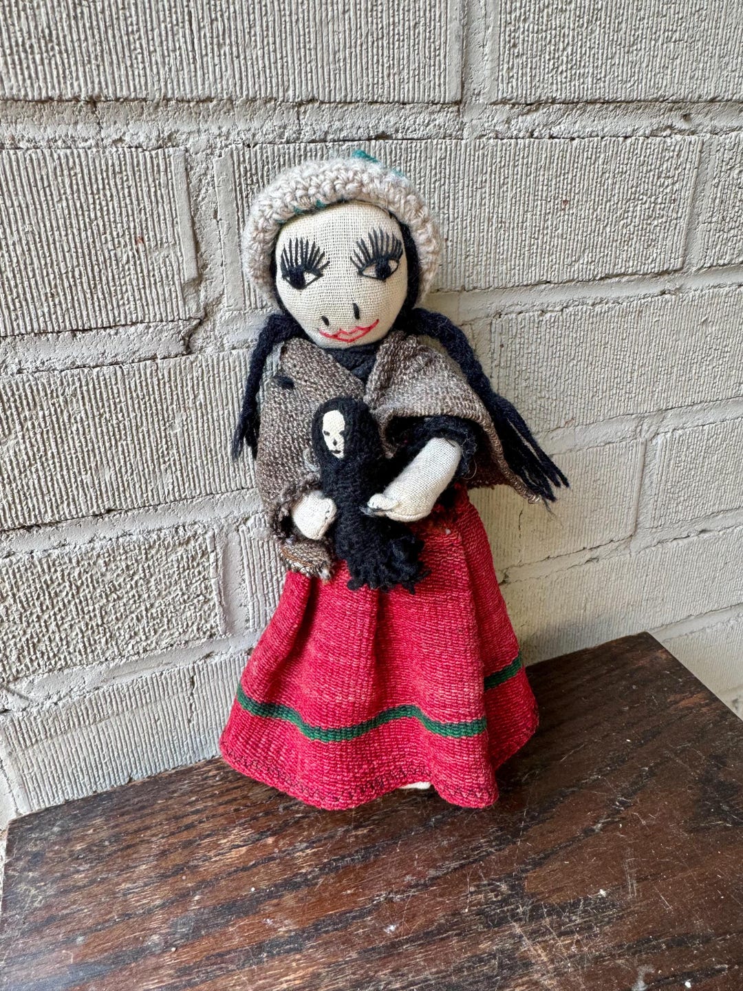 Vintage Guatemalan Folk Art Doll Family Mother & Baby Handmade Woven ...