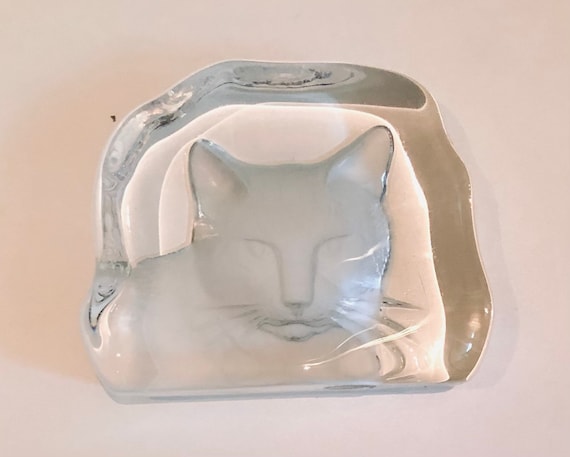 French Crystal Cat Paperweight Cristal Darques Lead Crystal France 