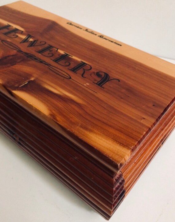 Beautiful Vtg Cedar Chest Jewelry Box Red Velvet Fitt… Gem