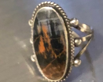 Handsome Sterling Native American Picture Agate Ring Sz 7 1/2