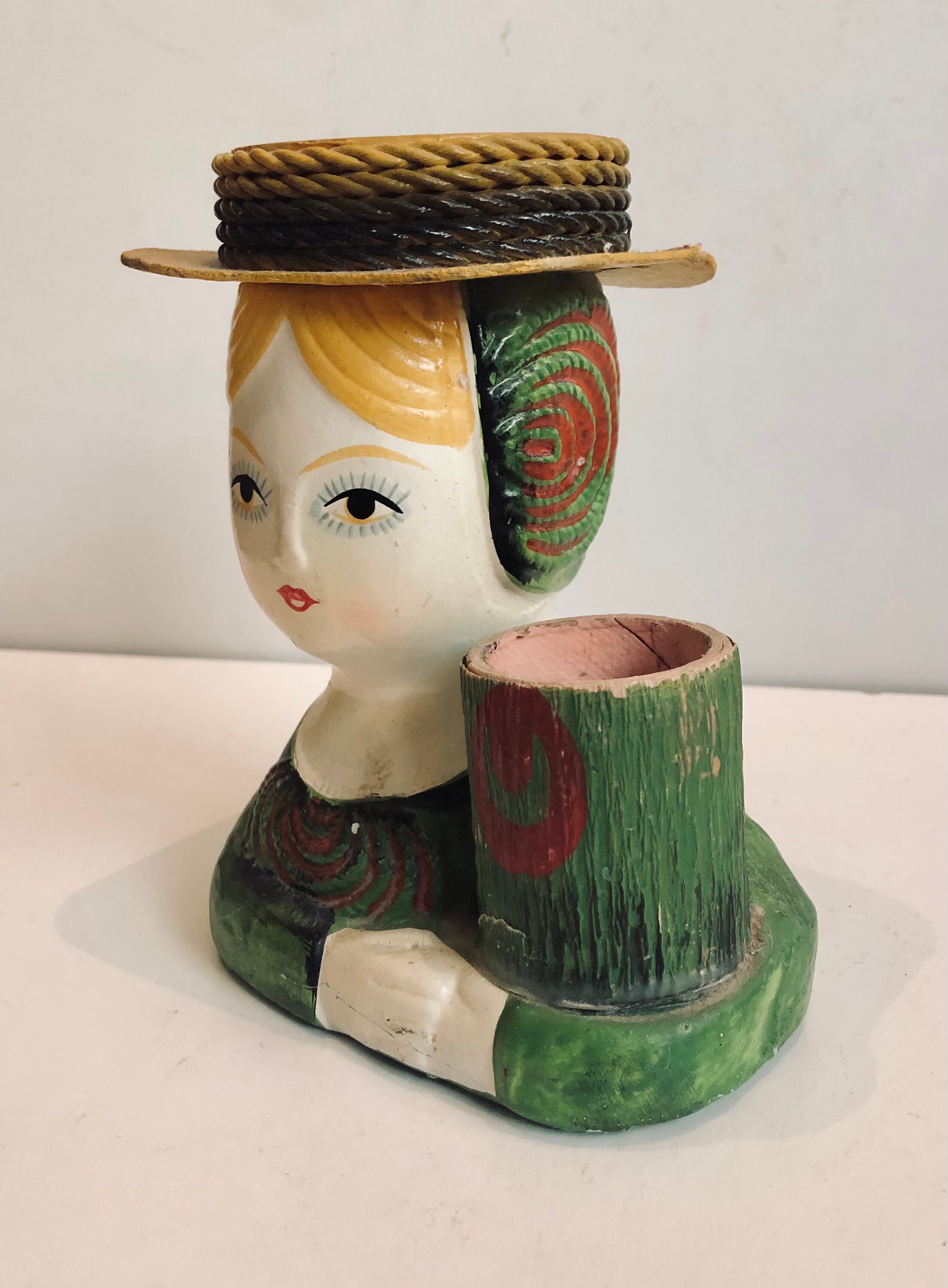 1960s Mod Paper Mache Lady Head Lipstick Pincusion Bust Gemma
