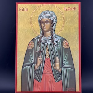 Saint Photine Icon Samaritan Woman Greek Orthodox Wooden Religious Wall Plaque (from St Isaac of Syria Skete Boscobel Wisconsin Monastery)