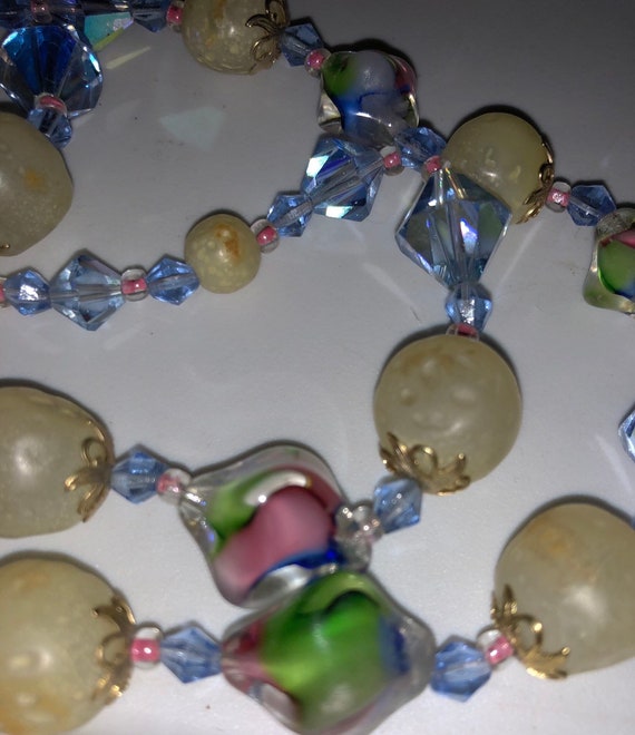 Art Glass Choker Antique Multistrand Necklace Vin… - image 9