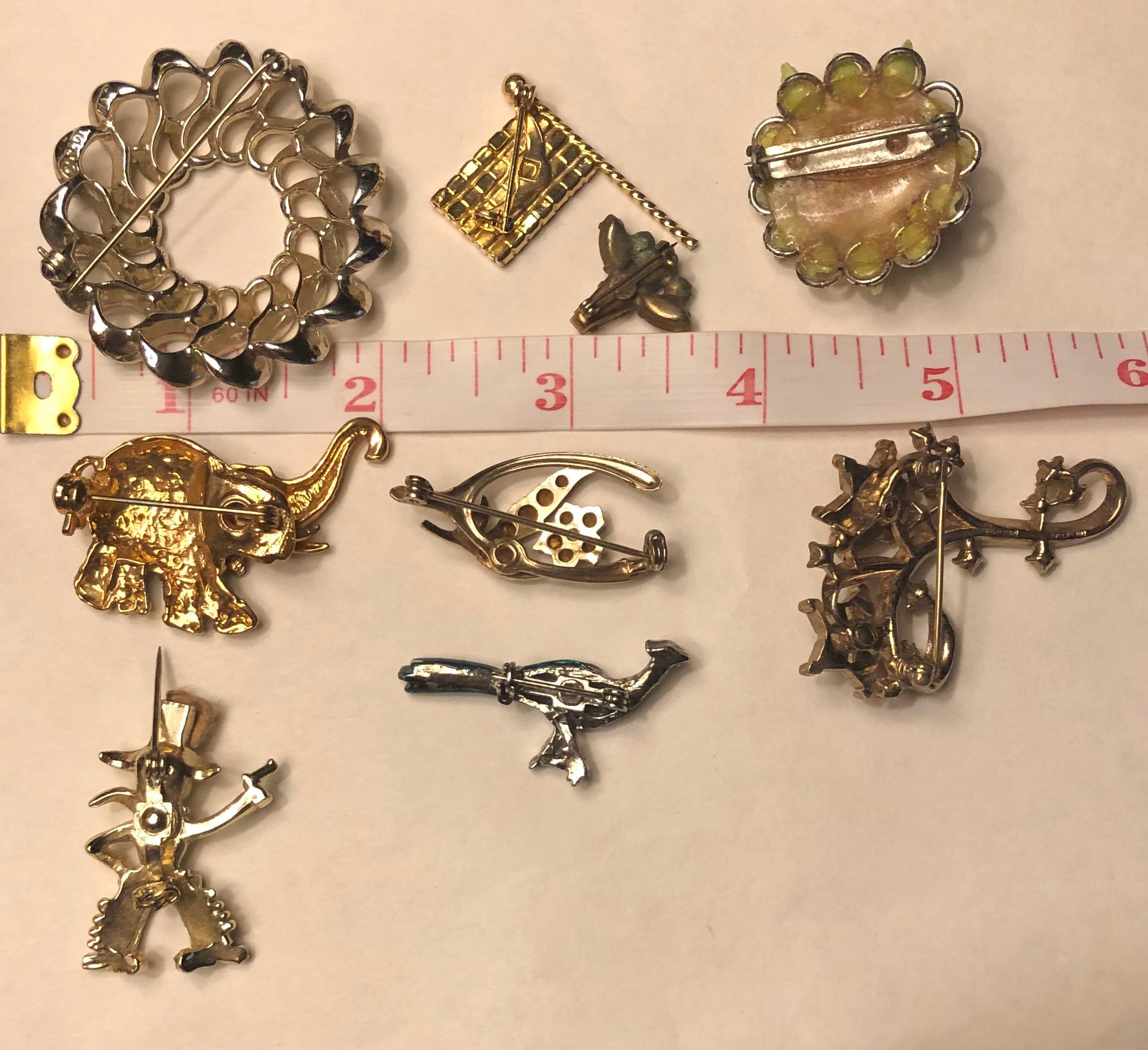 Vintage Brooch Collection American Flag Pin Elephant Trembler