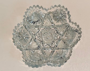 Antike geschliffene Kristall Candy Dish Davidstern Wirbelt Starburst amerikanischen brillanten Zeitraum viktorianischen Sägezahn ausgebogt Schmuckstück Catchall APB