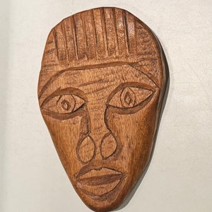 Small Vintage Carved Wooden Afro Caribbean Tribal Mask Face Sculpture Wall Hanging African Folk Art Plaque
