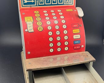 Vintage Red Toy Cash Register Tom Thumb Size Playhouse Grocery