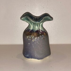 Vintage Ceramic Ruffled Bud Vase Signed Myersart Amazing Purple Blue Green Glaze North Carolina Southern Art Pottery Seven Sisters Gallery