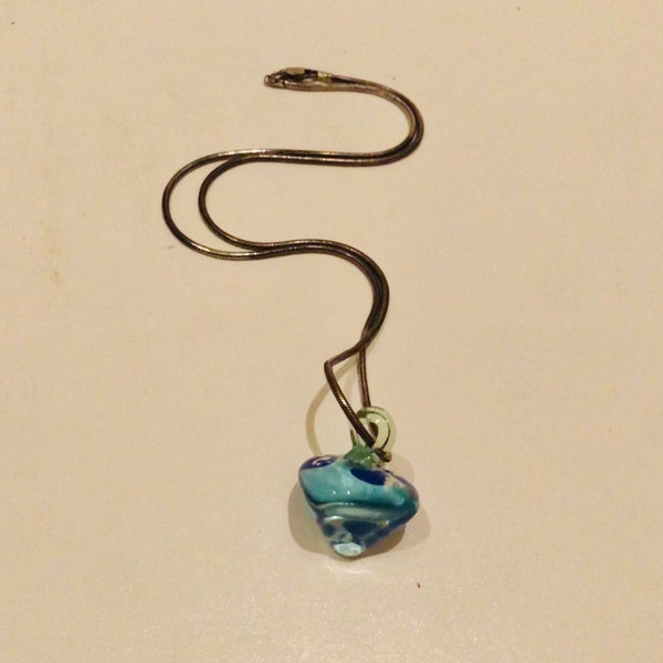 Fabulous Blown Art Glass Dreidel Pendant Charm Necklace 18" Italian Sterling Silver Snake Chain Hebrew Gift Jewish Judaica Game