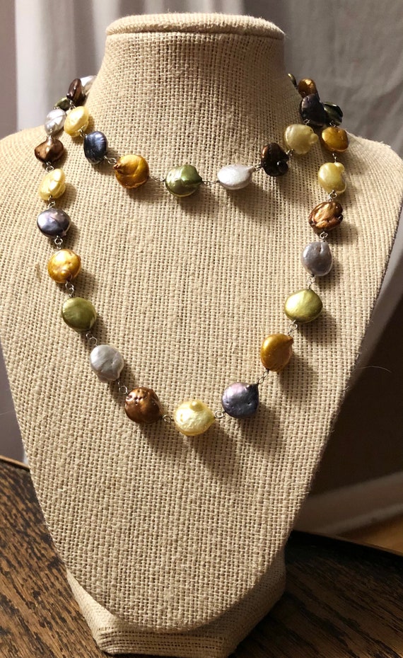 Opera Length Dyed Baroque Pearl Necklace Multicol… - image 2