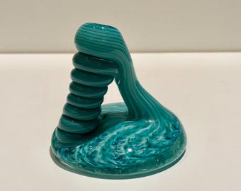 Lovely Green Art Glass Paperweight Pen Holder Fountain Pen Stand Office Desk Decor One of a Kind Borosilicate Glass Sculpture
