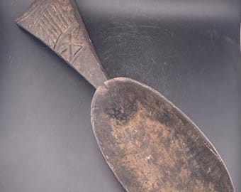Cuchara ceremonial ritualista tribal africana vintage de madera. ¿Posiblemente del pueblo Boni de Costa de Marfil?