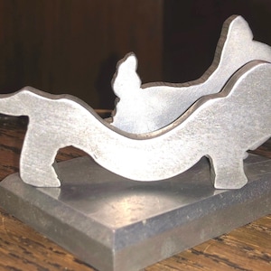 Antique Art Deco Scottie and Dachshund Miniature Figurines Vintage Metal Scotty & Weeny Dogs on Tiny Platform MCM Aluminum Sculpted Figures