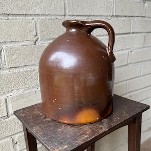 Heavy Stoneware Whiskey Jug Country Crock Brown Jug Primitive Water Pitcher Farmhouse Earthenware Crock Cottagecore Rustic Farm Table Decor