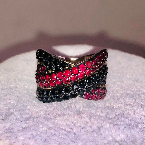 Stunning Wide Ruby Red & Black Crystal Woven Ster… - image 2