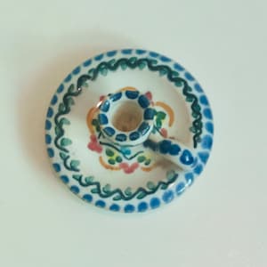 Teeny Tiny Miniature Candle Holder with Finger Ring Sevilla or Seville Spain Spanish Art Pottery Dollhouse Miniature Shadowbox Diorama As Is