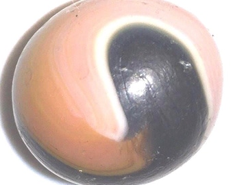 Egg Shaped Vintage Akro Agate Marble Dug in West Va in 1980s Super Rare Orange Pink Black & White Swirl Asymmetrical Corkscrew Marble