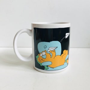 Vintage drôle lunatique poinçon cartes dessin animé chat tasse de café chat paresseux orange volant avions en papier à répondeur fabriqué en thaïlande