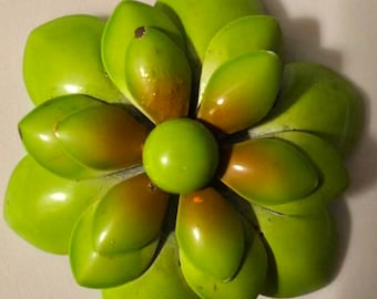 Huge Sixties Flower Brooch Vintage Green Flower Pin Retro Flower Power Hippie Jewelry