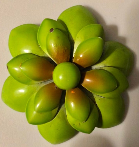 Huge Sixties Flower Brooch Vintage Green Flower Pi