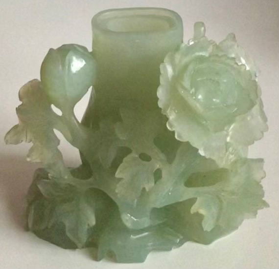 Antique Jade Vase Carved Jade Artist Brush Holder Jade Roses Etsy