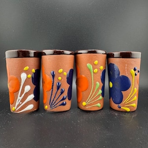 Set of Mexican Talavera Tequila Shot Glasses Set of 4 Margarita Party Barware Multicolored Ceramic Cups Tequileros 1.5 oz made in Mexico