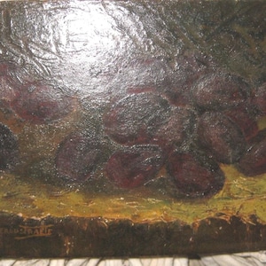 Antique Victorian Oil Painting Signed Friedrich Veroustraete Oil on Board Belgian Still Life OIL Grapes Olives Fruit Listed Artist