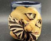 Vtg Pomona Park Folk Art Funny Face Mug Whimsical Pretty Ugly Mustached Man Sculptural Coffee Cup Mike Douglas Studio Pottery Florida MD