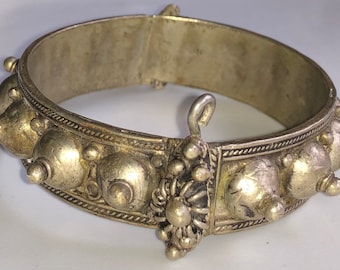 Antique Silver Yemeni Bangle Bracelet Vintage Mideastern Bracelet Low Grade Silver Bangle with Raised Design over 2 Ounces!