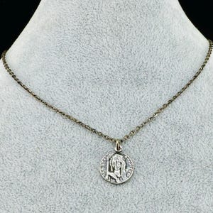 Vintage Sterling Silver Saint Brigitte Brigid Religious Medal on 830S Silver Chain Necklace 19.5” Catholic Medallion Patron Saint of Sweden