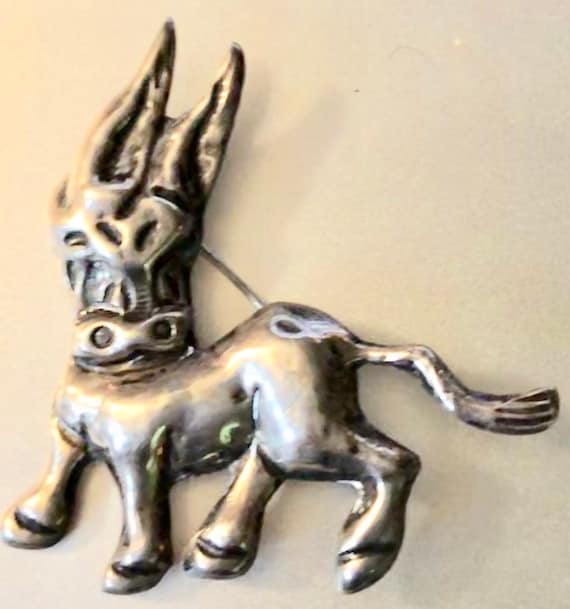 Vintage Mexican Silver Donkey Brooch Large Adorab… - image 1