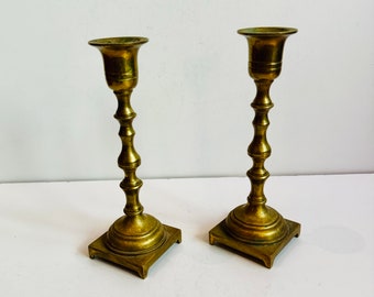 Nice Pair Old Vintage or Antique Solid Brass Candle Holders English Candleholders for Taper Candles