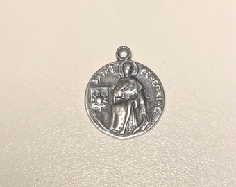Vintage Sterling Saint Peregrine Patron Saint of Cancer Aids Illness Disease Peregrine Laziosi Religious Medal Catholic Saint Charm Pendant