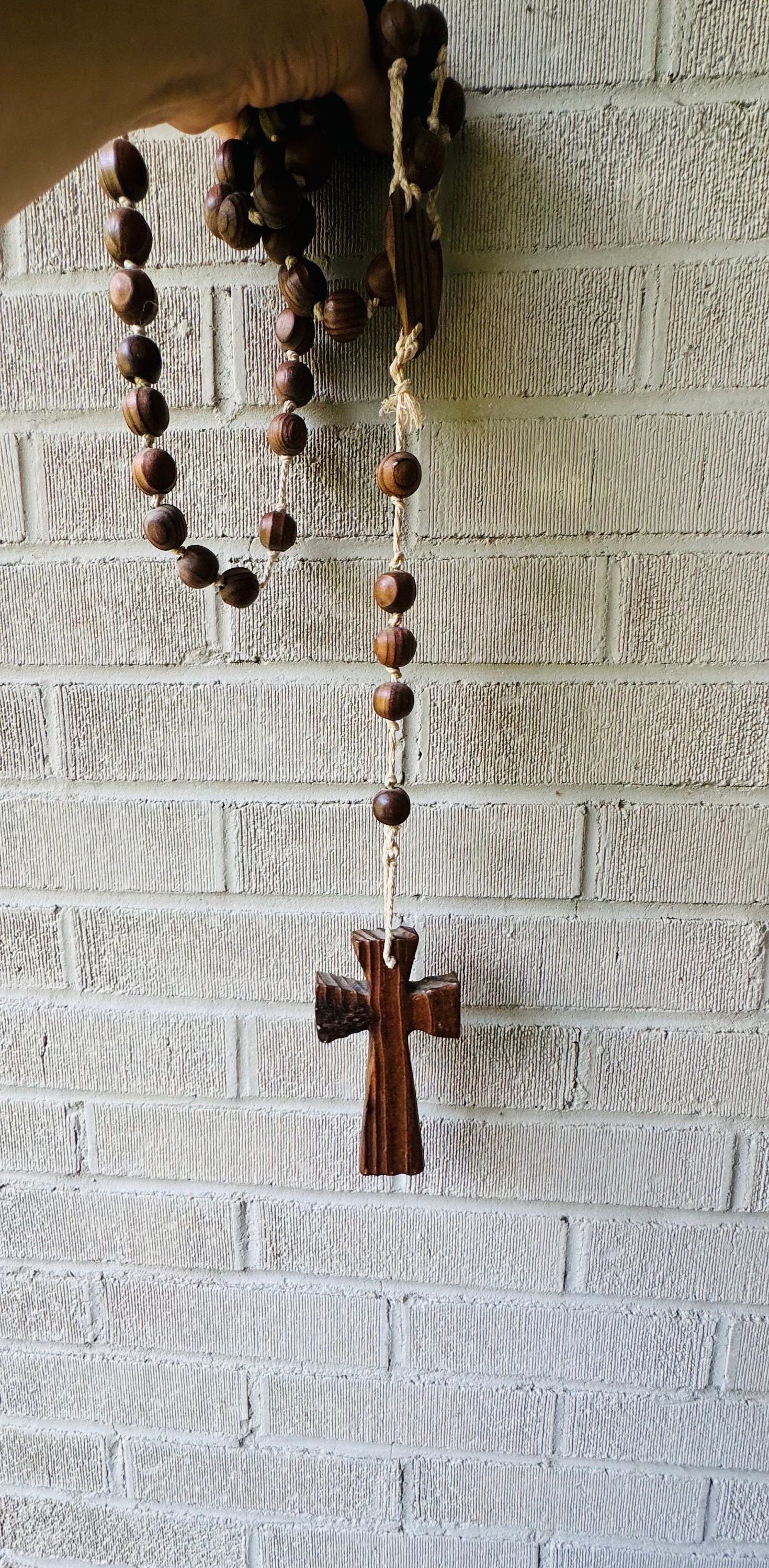 MURYE Holz Rosenkranz Wandbehang - Katholische Dekoration Mit Kreuz 96cm