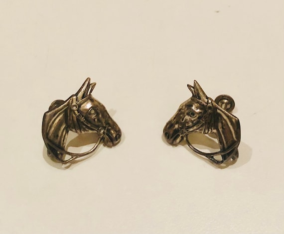 Midcentury Vintage Beau Sterling Horse Earrings S… - image 1