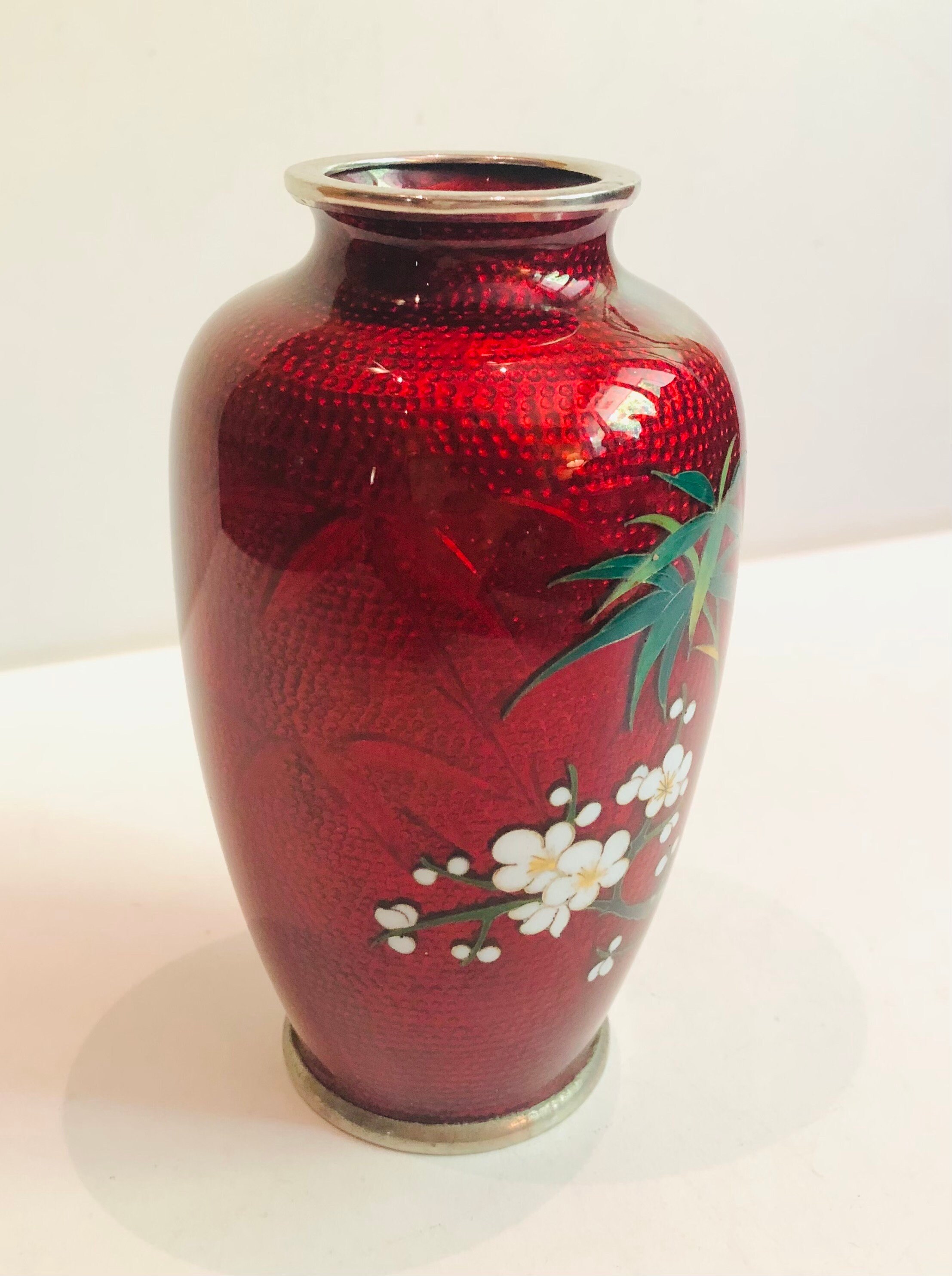 ワイン natadekoko Vintage Red Japanese Sato Cloisonné Bud Vase Pigeon Blood