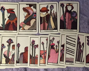 Original 1970 INCOMPLETE Deck of Aquarian Tarot Cards with Box Art Nouveau Revival Artwork Perfect for Art and Projects