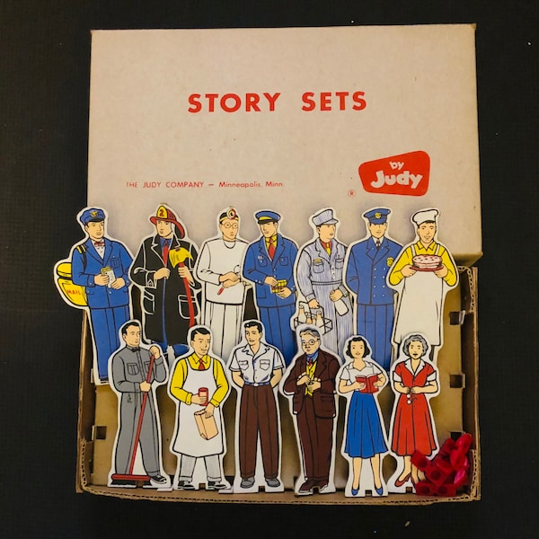 Vintage Story Set by Judy Company Neighbors Community Helpers 13 Figures Policeman Baker Fireman Teacher Milkman Mailman Janitor Homemaker