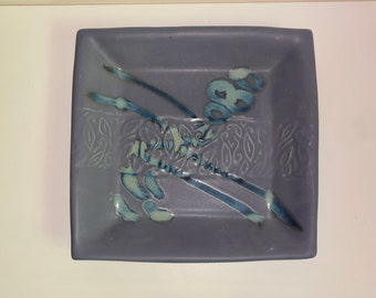 Beautiful Hilborn Studio Pottery Tray Square Dish Serving Bowl Trinket Dish Vegetable Server Hippie Art Pottery Purple Blue