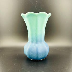 Vintage Eight Sided Van Briggle Flared Vase Turquoise Blue Ombré Matte Glaze 5.5” American Art Pottery Arts & Crafts Mission Style HTF EUC