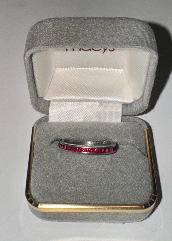 Vintage Silver Ruby Crystal Stacking Wedding Band… - image 2