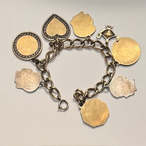 Vtg Midcentury Anshen and Zeitlin Gold Filled Curb Chain Charm Bracelet w Silhouette Charms Brass Aladdin’s Lamp Estate 1/20th 12K GF A&Z