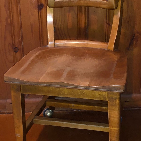 Vintage MCM Gunlocke Maploak Natural Maple Oak Rolling Office Chair Adjustable Desk Teachers Chair Brass Rollers LOCAL Pickup Only Atlanta