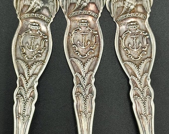 3 Silver Art Nouveau Rhode Island Teaspoons Antique Rogers Brothers Silverplate Spoons Nautical Anchor Eagle Motif 1915 Patent