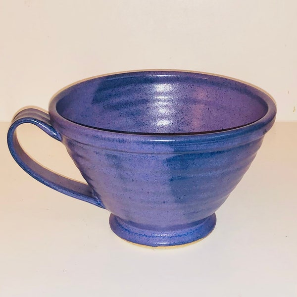 Big Giant Studio Pottery Purple Ceramic Handled Coffee Mug Soup Bowl or Mixing Bowl Huge Teacup Batter Pitcher Boho Hippie Granny